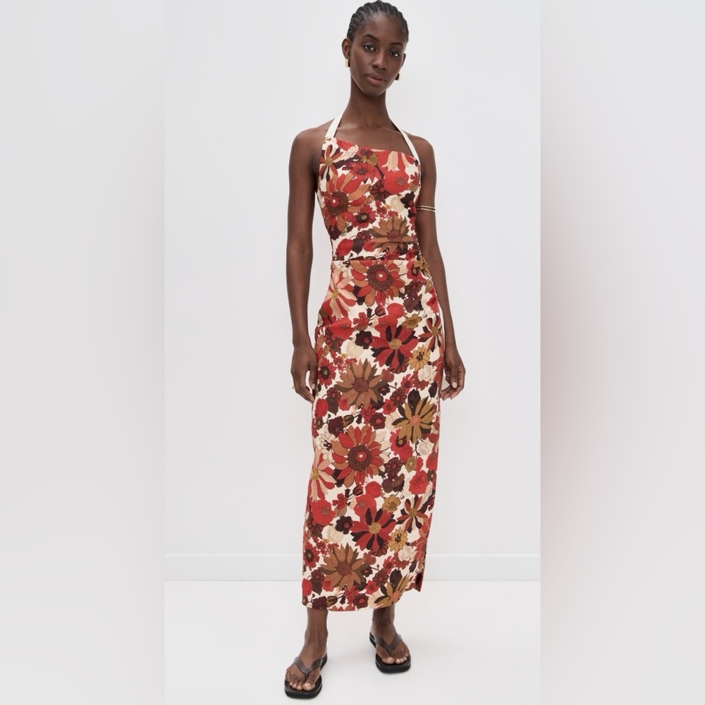 SIR the label Red and Brown Floral Midi Dress